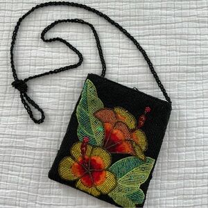 Vintage Floral Beaded Crossbody Bag